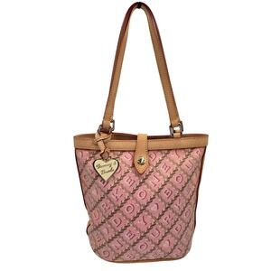 Dooney & Bourke Pink Signature Logo Heart Charm‎ Bucket Bag